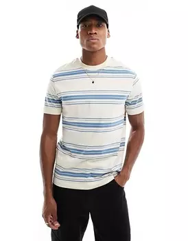 ASOS DESIGN – Футболка обычного кроя в сине-бежевую полоску