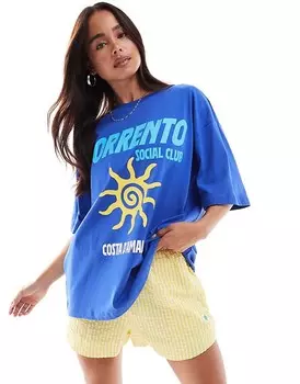 ASOS DESIGN – футболка Oversize синего цвета с «Sorrento»-Grafikprint