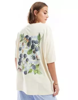 ASOS DESIGN – футболка оверсайз цвета экрю с принтом Brombeer-Grafik