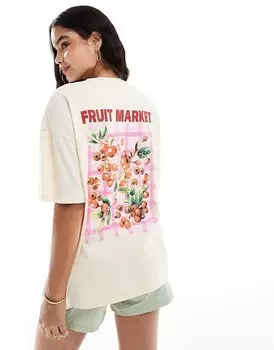 ASOS DESIGN – футболка оверсайз цвета экрю с графикой в виде фруктов