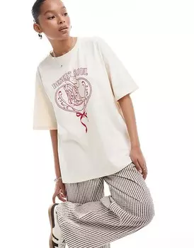 ASOS DESIGN – футболка оверсайз цвета экрю с ковбойским принтом