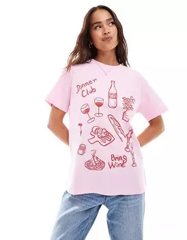 ASOS DESIGN – футболка оверсайз цвета Rosa mit «Dinner Club» - Foodprints