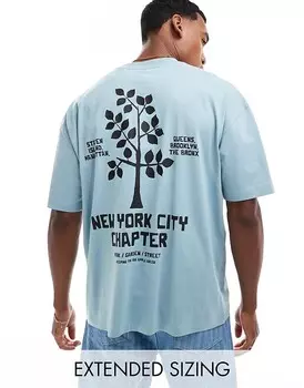 ASOS DESIGN – футболка оверсайз каменно-синего цвета с принтом «NYC» на спине