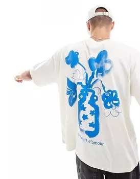 ASOS DESIGN – футболка оверсайз кремового цвета с цветочным принтом на спине