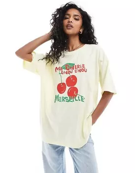 ASOS DESIGN — футболка оверсайз лимонного цвета с изображением вишни