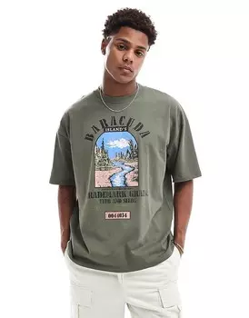 ASOS DESIGN – Футболка оверсайз нейтрального цвета с принтом спереди