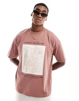 ASOS DESIGN – футболка оверсайз пыльно-розового цвета с цветочным рисунком спереди
