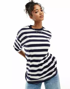 ASOS DESIGN — футболка оверсайз темно-сине-белого цвета с полосатым узором