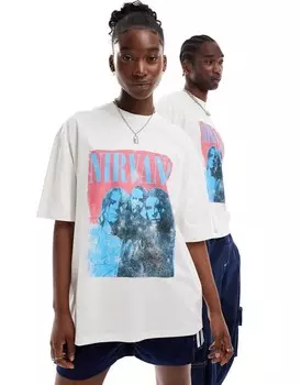 ASOS DESIGN — футболка оверсайз унисекс кремового цвета с лицензионной графикой Nirvana