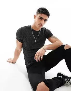 ASOS DESIGN – Футболка приталенного кроя в рубчик пестрого антрацита