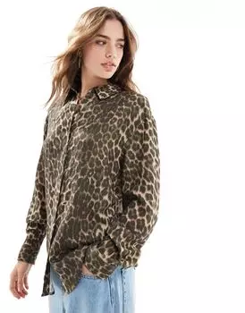 ASOS DESIGN – футболка свободного кроя из смесового льна с леопардовым принтом