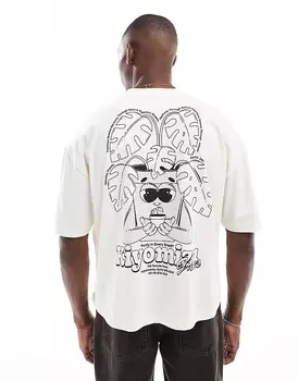 ASOS DESIGN — футболка свободного кроя кремового цвета с цветочным принтом на спине