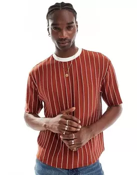 ASOS DESIGN – футболка свободного кроя ярко-оранжевого цвета с полосками в спортивном стиле