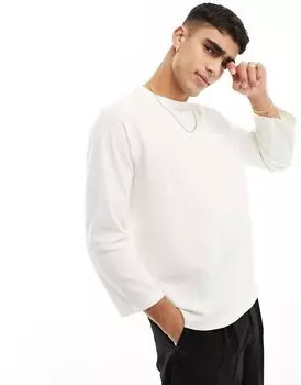 ASOS DESIGN – футболка свободного кроя с вафельной текстурой и карманом цвета экрю