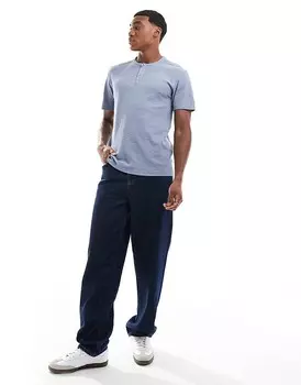 ASOS DESIGN – Голубая льняная футболка Henley