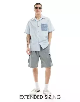 ASOS DESIGN – Голубая рубашка повседневного кроя с воротником с лацканами и кружевным карманом
