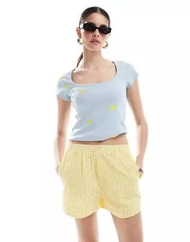 ASOS DESIGN – Голубая укороченная футболка с овальным вырезом и вышивкой лимона