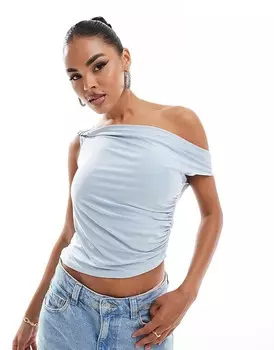 ASOS DESIGN — Голубой асимметричный топ с пышными формами, открытыми плечами и перекрученным бретелем