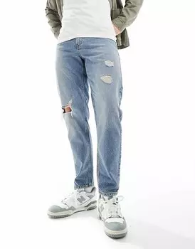 ASOS DESIGN – Голубые классические рваные жесткие джинсы
