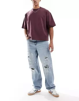 ASOS DESIGN – Голубые потертые джинсы свободного кроя