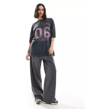 ASOS DESIGN – графитовая футболка-бойфренд с рисунком Milano 06 и эффектом выцветания