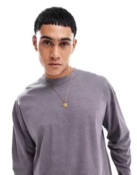 ASOS DESIGN – графитовая футболка оверсайз с длинными рукавами и эффектом потертости
