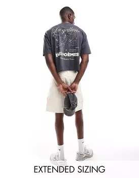 ASOS DESIGN – Графитовая укороченная футболка оверсайз с принтом херувима на спине