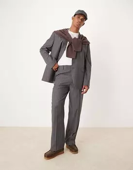 ASOS DESIGN – графитовые костюмные брюки в широкую полоску