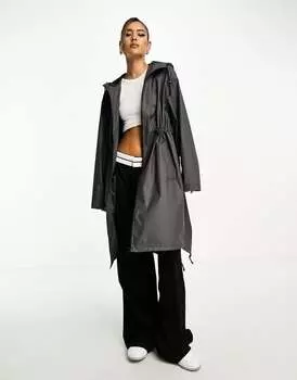 ASOS DESIGN – графитовый прорезиненный плащ миди с заниженным краем