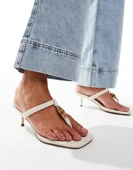 ASOS DESIGN – Harmonica – кремово-белые босоножки с ремешками с бамбуковой отделкой и каблуком средней длины