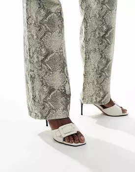 ASOS DESIGN – Hellish – Белые мюли на среднем каблуке с декоративной пряжкой