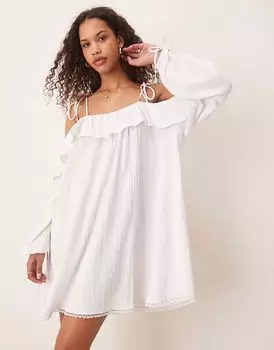 ASOS DESIGN хлопковое мини-платье с открытыми плечами белого цвета