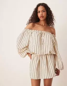 ASOS DESIGN хлопковое мини-платье в стиле бохо-бардо в полоску цвета пахты