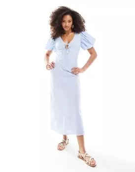 ASOS DESIGN — хлопковое платье миди пастельно-синего цвета с каплевидными рукавами и пышными рукавами