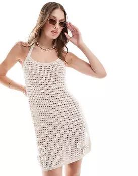 ASOS DESIGN – Holiday – Кремовое трикотажное мини-платье с бретелькой и объемными цветами