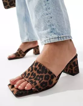 ASOS DESIGN - Hundred - Туфли-мюли на среднем каблуке с леопардовым принтом