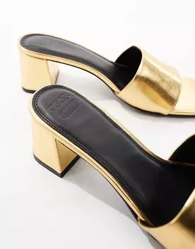 ASOS DESIGN – Hundred – Золотые туфли-мюли с необычным каблуком