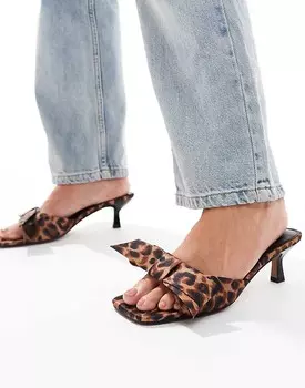 ASOS DESIGN – Hyphen – Мюли с бантом, средним каблуком и леопардовым принтом