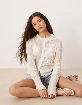 ASOS DESIGN интересный вязаный кардиган в стиле пэчворк кремового цвета