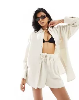 ASOS DESIGN – Isabel – Комбинируй и сочетай – Пляжная рубашка оверсайз из смесового льна нейтрального цвета