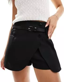 ASOS DESIGN – Элегантная черная юбка с запахом и поясом