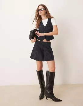 ASOS DESIGN – Элегантная мини-юбка темно-синего цвета со складками в полоску