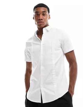 ASOS DESIGN – Элегантная, облегающая рубашка белого цвета с короткими рукавами и защипами