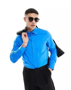 ASOS DESIGN – Элегантная рубашка ярко-синего цвета с широким воротником