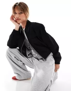 ASOS DESIGN – Элегантный черный бомбер с воротником и карманами