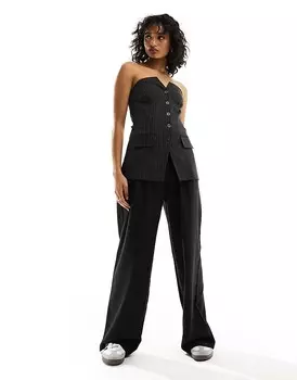 ASOS DESIGN – Элегантный темно-серый топ без бретелек в тонкую полоску
