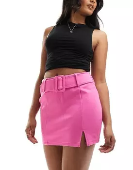 ASOS DESIGN – Экстра короткая мини-юбка из понта >9 розового цвета с поясом