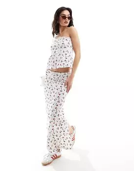 ASOS DESIGN – Юбка-колонна с английской вышивкой и кружевом вишневого цвета