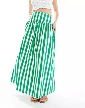 ASOS DESIGN – Юбка макси из хлопкового поплина в зеленую полоску с заниженной талией
