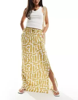 ASOS DESIGN – Юбка миди горчичного цвета с завязкой на талии